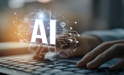 Human interact with AI artificial intelligence brain process generative AI EIDE 스톡 사진