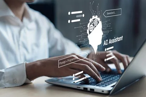Human interact with AI artificial intelligence brain process generative AI FaaS Stock Photos