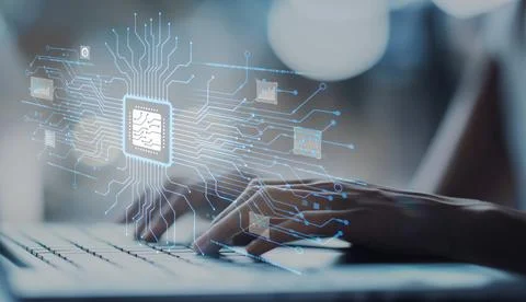 Human interact with AI artificial intelligence brain process generative AI EIDE 스톡 사진