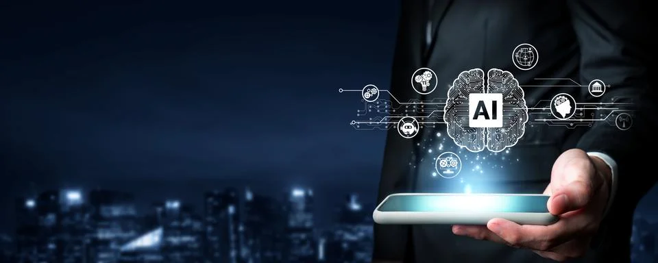 Human interact with AI artificial intelligence brain process generative AI FaaS Stock Photos