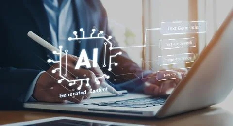 Human interact with AI artificial intelligence brain process generative AI EIDE Stock Photos