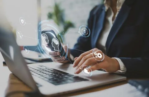 Human interact with AI artificial intelligence brain process generative AI EIDE Stock Photos