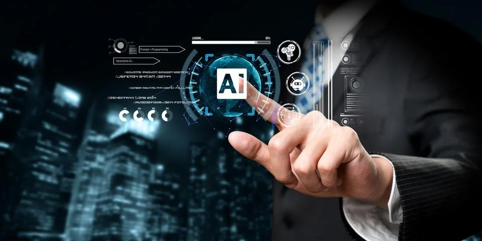 Human interact with AI artificial intelligence brain process generative AI FaaS 스톡 사진