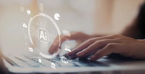 Human interact with AI artificial intelligence brain process generative AI EIDE Stock Photos