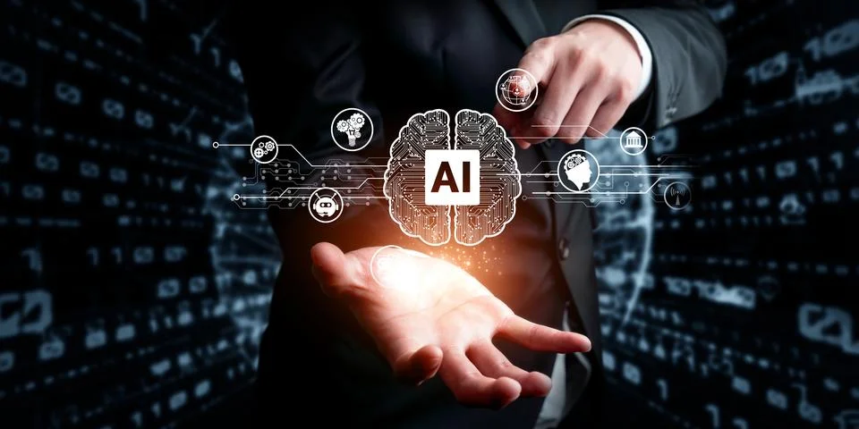 Human interact with AI artificial intelligence brain process generative AI FaaS Stock Photos