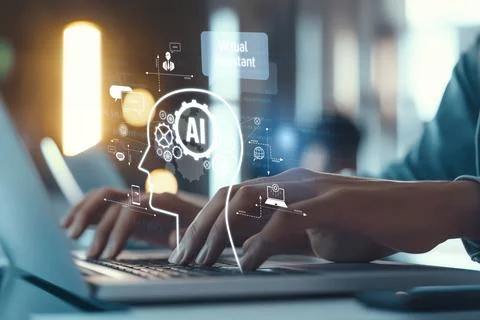 Human interact with AI artificial intelligence brain process generative AI EIDE Stock Photos