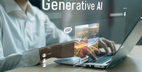 Human interact with AI artificial intelligence brain process generative AI FaaS Stock Photos
