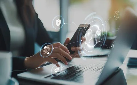 Human interact with AI artificial intelligence brain process generative AI EIDE Stock Photos