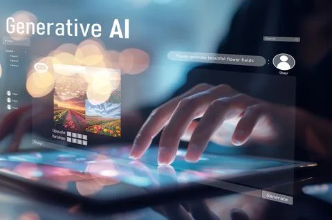 Human interact with AI artificial intelligence brain process generative AI EIDE Stock Photos