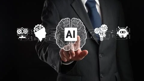Human interact with AI artificial intelligence brain process generative AI FaaS Stock Photos