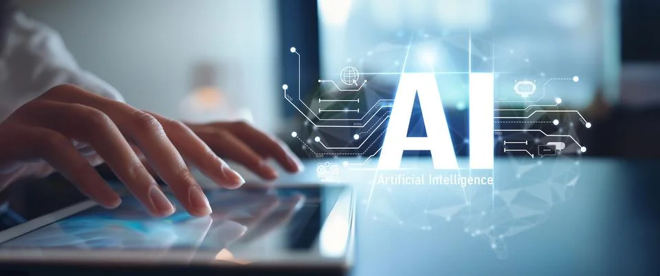 Human interact with AI artificial intelligence brain process generative AI EIDE 写真素材