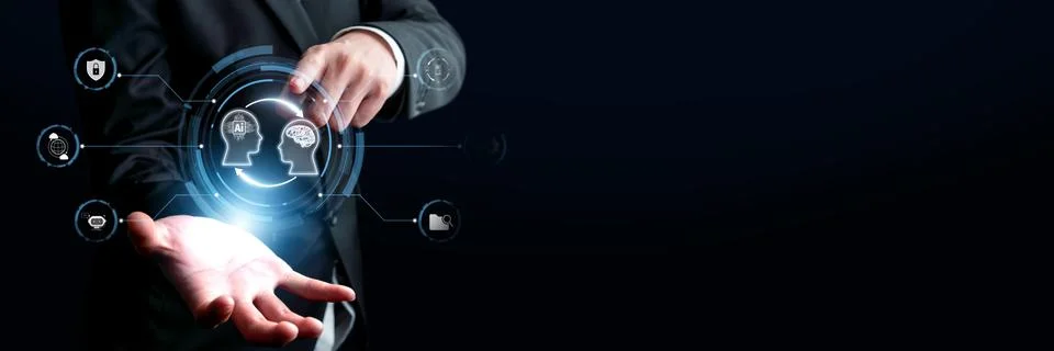 Human interact with AI artificial intelligence brain process generative AI FaaS 스톡 사진