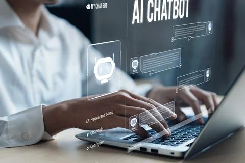 Human interact with AI artificial intelligence brain process generative AI FaaS Stock Photos