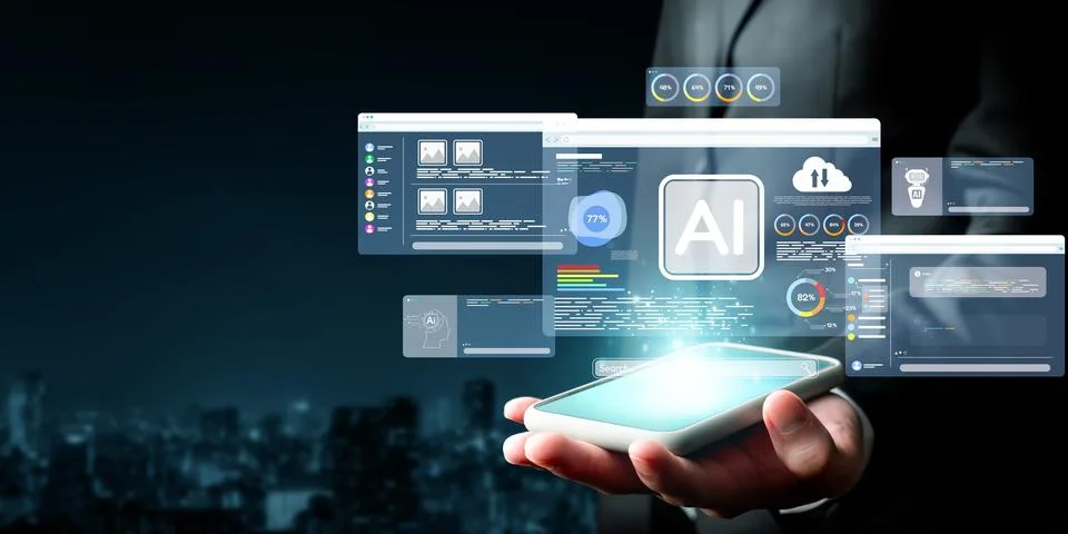 Human interact with AI artificial intelligence brain process generative AI EIDE Stock Photos