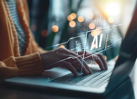 Human interact with AI artificial intelligence brain process generative AI EIDE Stock Photos