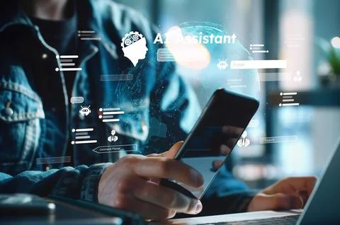 Human interact with AI artificial intelligence brain process generative AI EIDE 写真素材