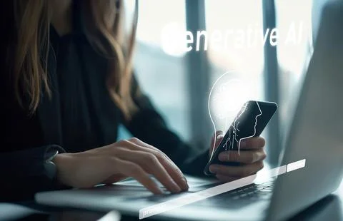Human interact with AI artificial intelligence brain process generative AI EIDE Stock Photos