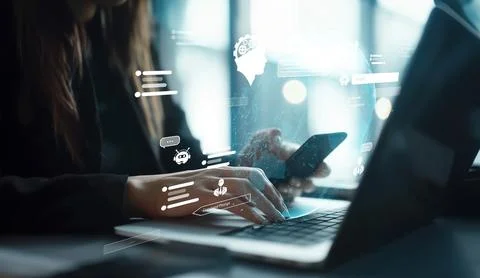 Human interact with AI artificial intelligence brain process generative AI EIDE Stock Photos