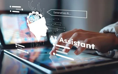 Human interact with AI artificial intelligence brain process generative AI EIDE Stock Photos