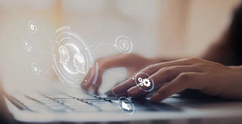 Human interact with AI artificial intelligence brain process generative AI EIDE Stock Photos