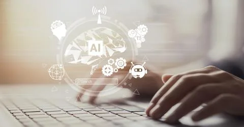 Human interact with AI artificial intelligence brain process generative AI EIDE Stock Photos