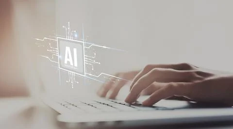 Human interact with AI artificial intelligence brain process generative AI EIDE Stock Photos