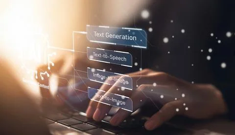 Human interact with AI artificial intelligence brain process generative AI EIDE Stock Photos