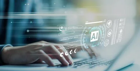 Human interact with AI artificial intelligence brain process generative AI EIDE Stock Photos
