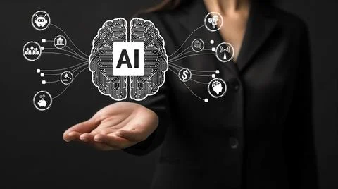 Human interact with AI artificial intelligence brain process generative AI FaaS Stock Photos