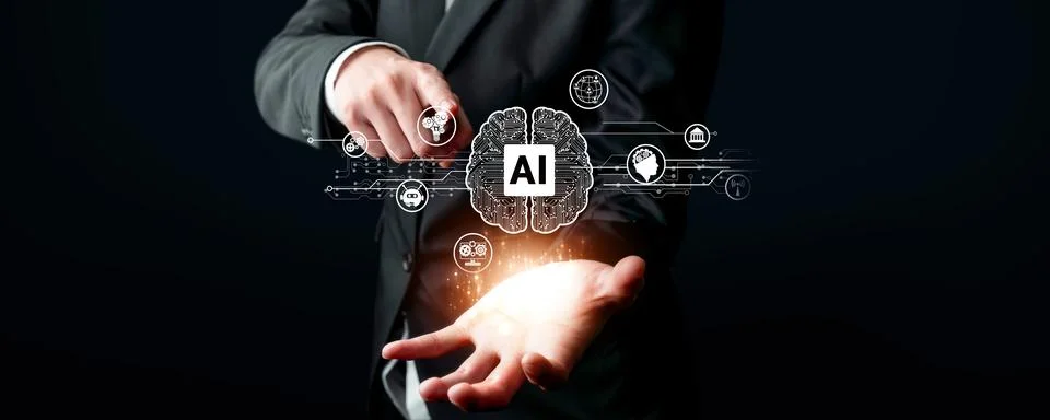 Human interact with AI artificial intelligence brain process generative AI FaaS Stock Photos