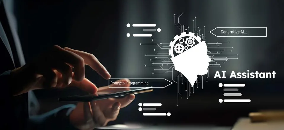Human interact with AI artificial intelligence brain process generative AI EIDE Stock Photos