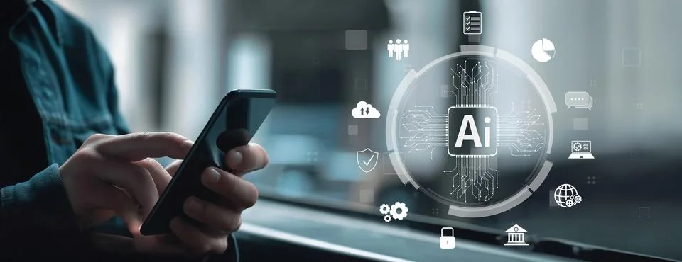 Human interact with AI artificial intelligence brain process generative AI EIDE Stock Photos