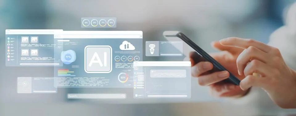 Human interact with AI artificial intelligence brain process generative AI EIDE Stock Photos