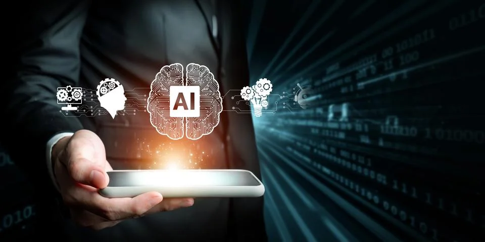 Human interact with AI artificial intelligence brain process generative AI FaaS Stock Photos