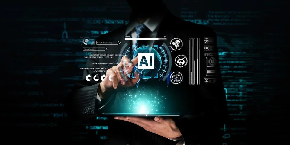 Human interact with AI artificial intelligence brain process generative AI FaaS Stock Photos