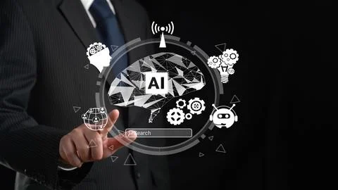 Human interact with AI artificial intelligence brain process generative AI FaaS Stock Photos
