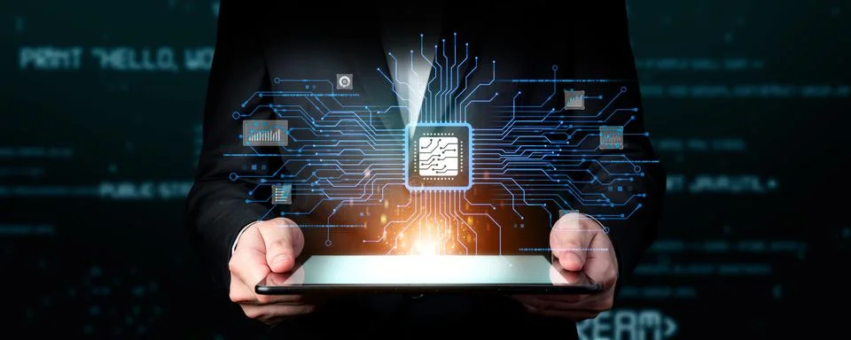 Human interact with AI artificial intelligence brain process generative AI EIDE Stock Photos