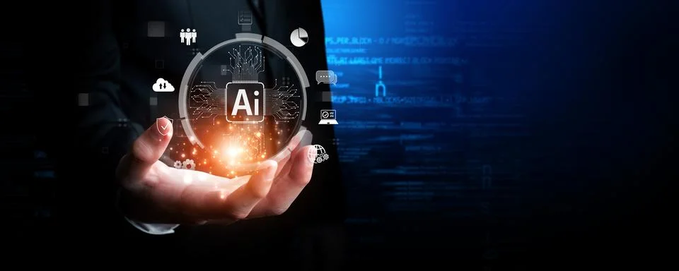 Human interact with AI artificial intelligence brain process generative AI FaaS Stock Photos
