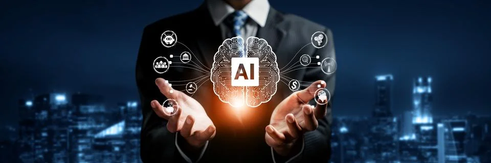 Human interact with AI artificial intelligence brain process generative AI FaaS Stock Photos