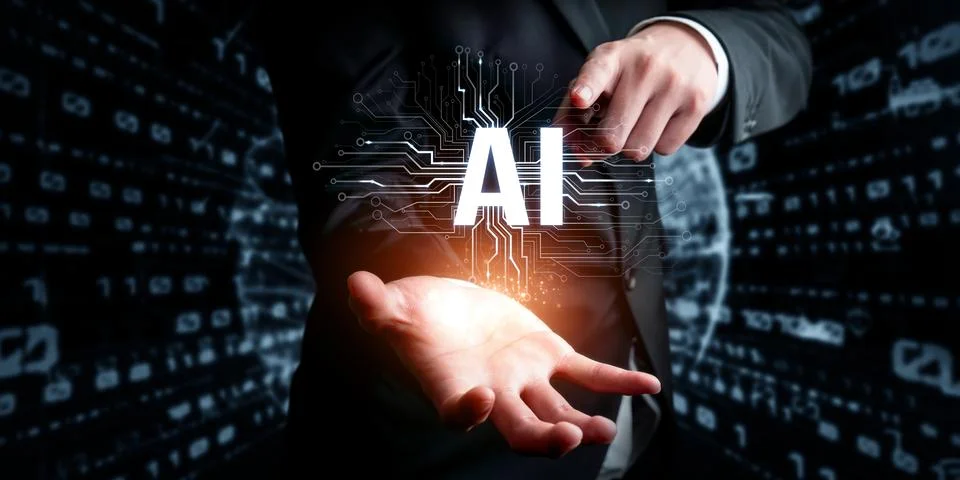 Human interact with AI artificial intelligence brain process generative AI FaaS Stock Photos