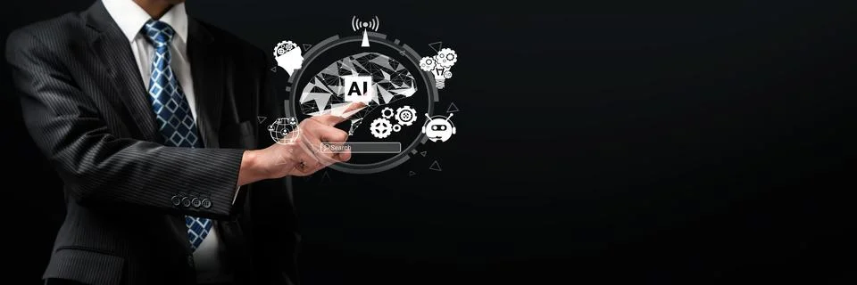 Human interact with AI artificial intelligence brain process generative AI FaaS Stock Photos