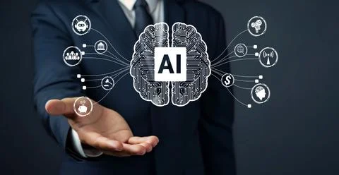 Human interact with AI artificial intelligence brain process generative AI FaaS Stock Photos