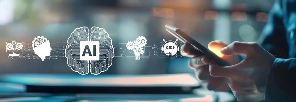 Human interact with AI artificial intelligence brain process generative AI EIDE Stock Photos