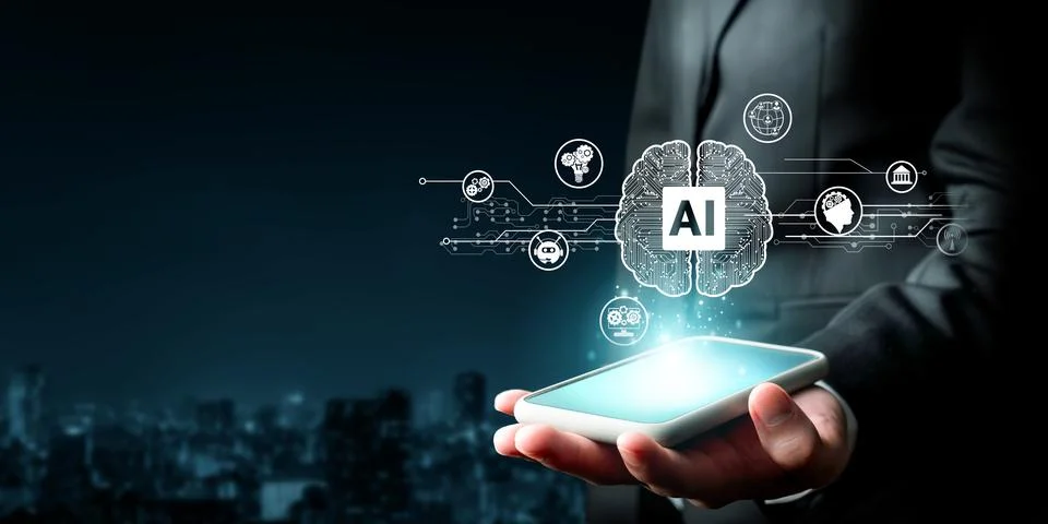 Human interact with AI artificial intelligence brain process generative AI FaaS Stock Photos