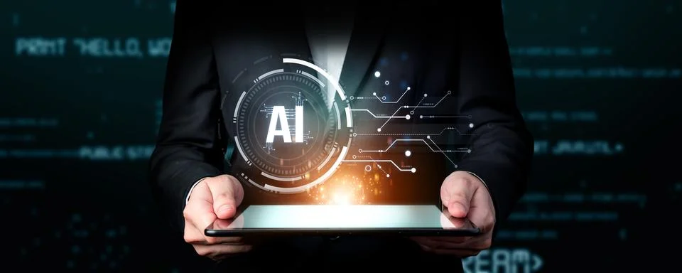 Human interact with AI artificial intelligence brain process generative AI FaaS Stock Photos