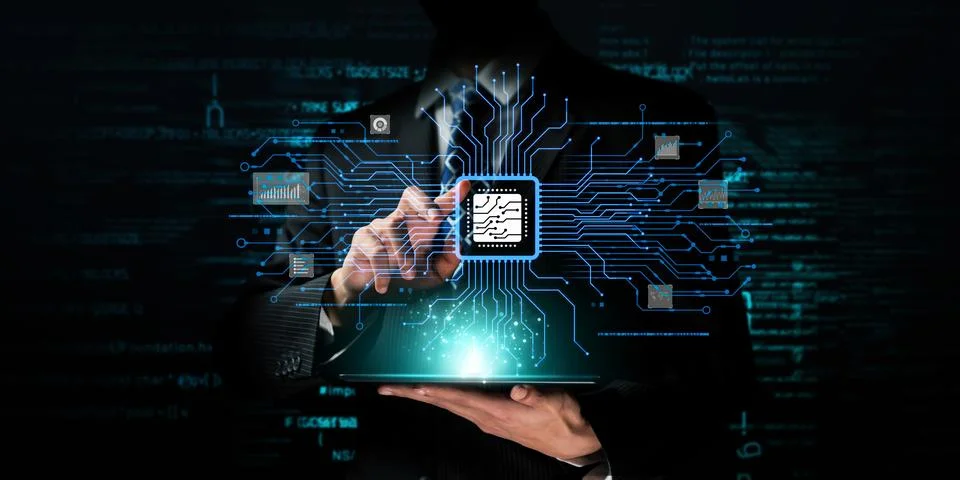 Human interact with AI artificial intelligence brain process generative AI EIDE Stock Photos