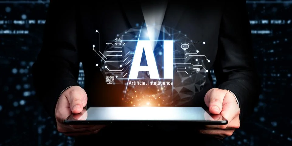 Human interact with AI artificial intelligence brain process generative AI FaaS Stock Photos