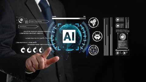 Human interact with AI artificial intelligence brain process generative AI FaaS Stock Photos