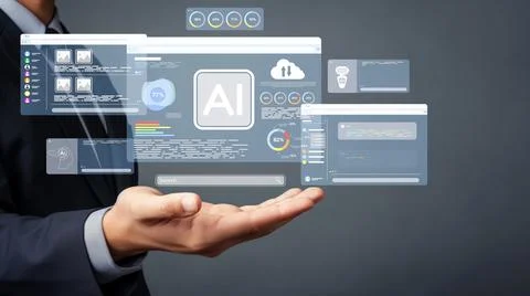 Human interact with AI artificial intelligence brain process generative AI EIDE Stock Photos