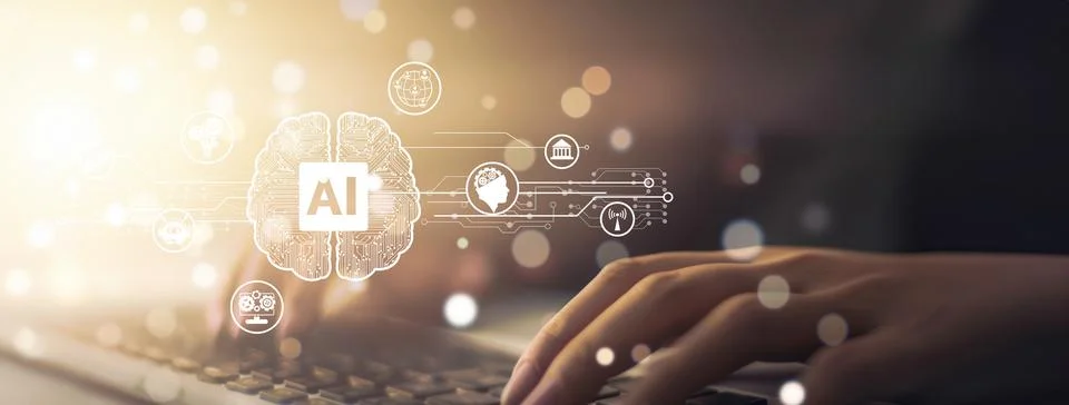 Human interact with AI artificial intelligence brain process generative AI EIDE Stock Photos